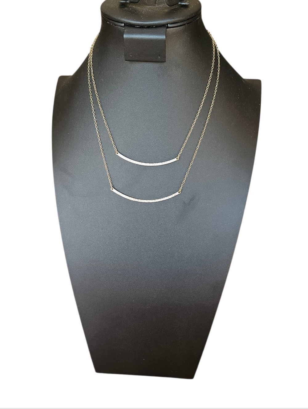 Crystal And Goldtone Double-Layer Curved Bar Necklace 19"